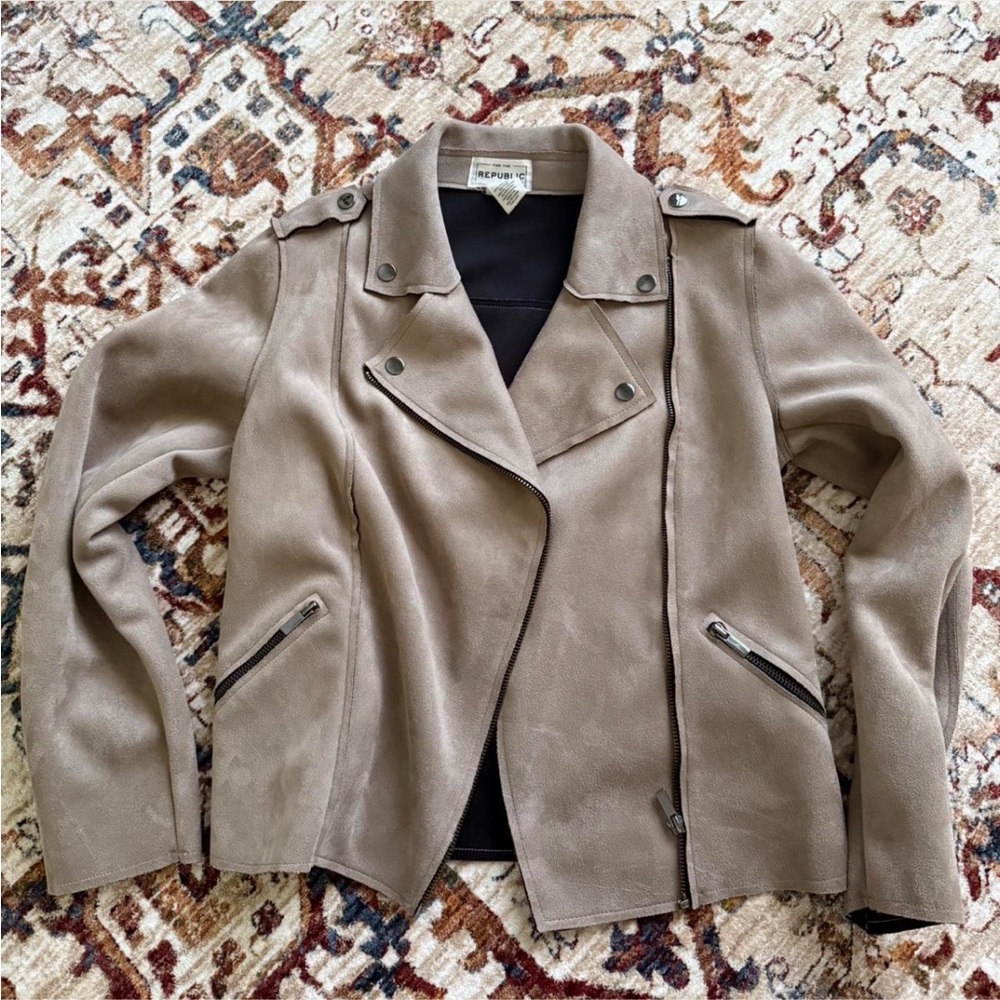 For The Republic Taupe Suede Jacket